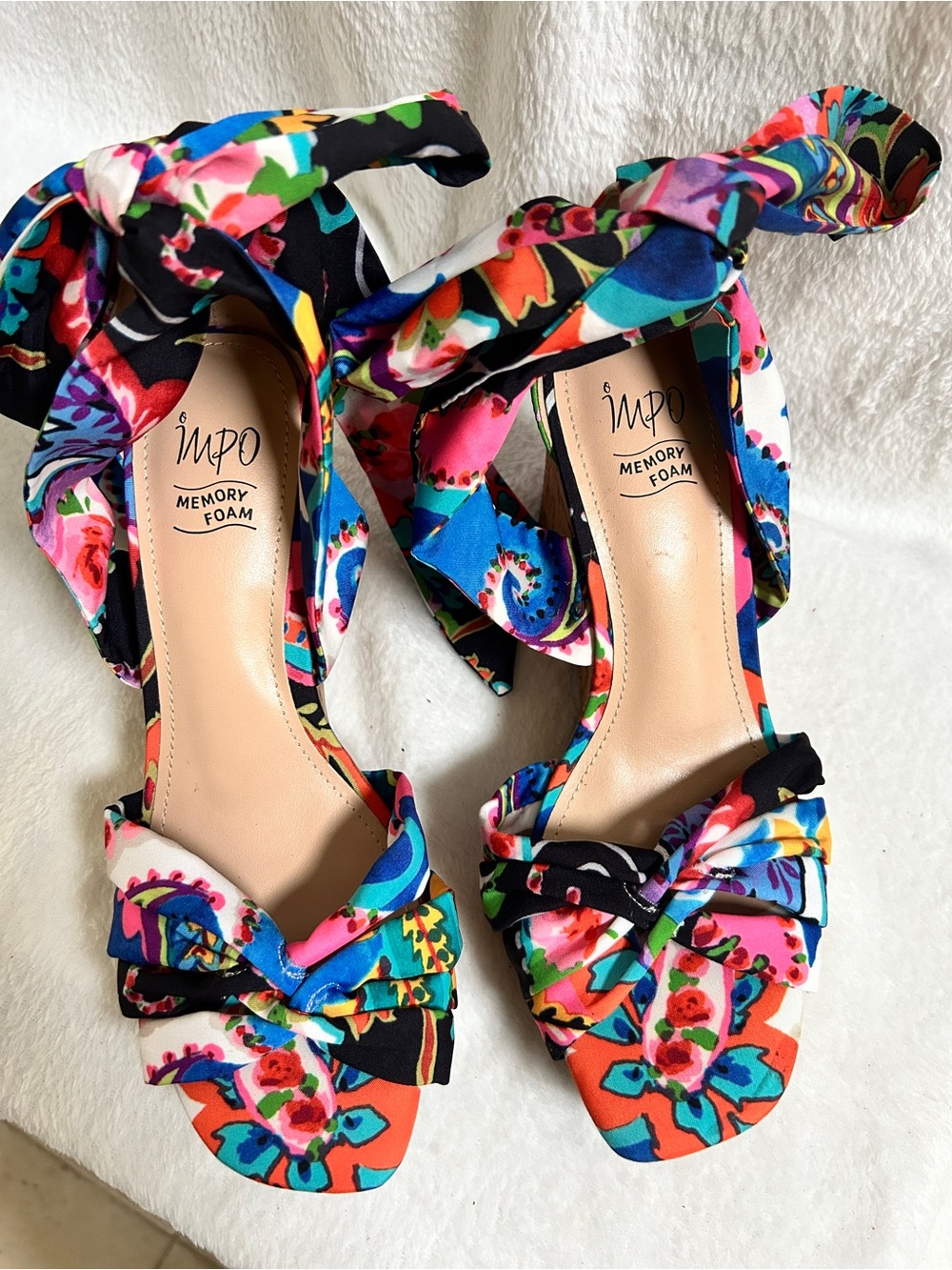 IMPO Multicolor Floral Tie-Ankle Heeled Sandals